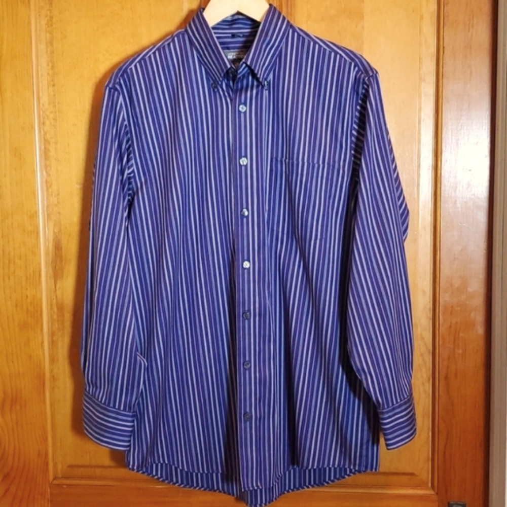 KENNETH COLE M 15/15.5 32-33 PURPLE STRIPPED LONGSLEVE BUTTON DOWN SHIRT